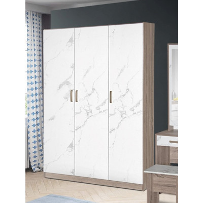 Armoire ZOE 3 portes chene doré et marbre
