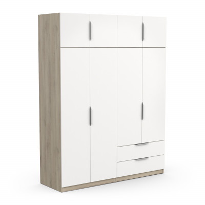 Armoire GHOST 8 portes blanc et chêne 2 tiroirs