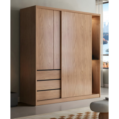 Armoire SOPHIE 3portes dont une porte coulissante décor acacia