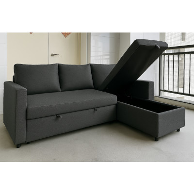 Salon d'angle convertible CARL tissu gris anthracite