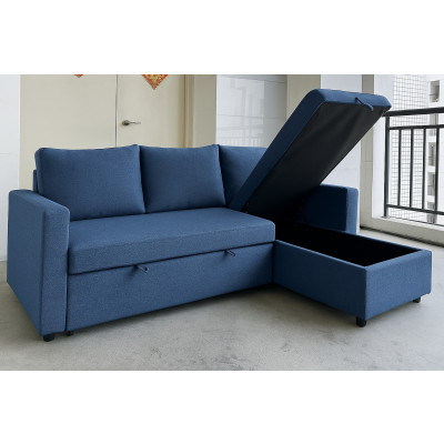 Salon d'angle convertible CARL tissu bleu