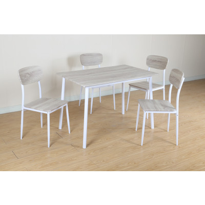 Table et 4 chaises ALIAS décor chêne clair et pieds blanc