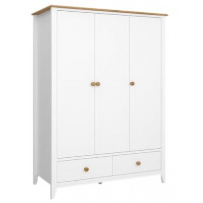 Armoire HESTON blanc et chêne 3 portes 2 tiroirs