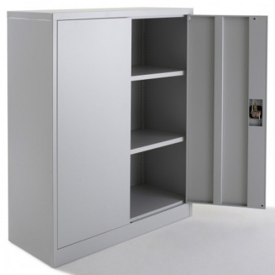 Armoire basse 2 portes 100 cm gris clair métal 