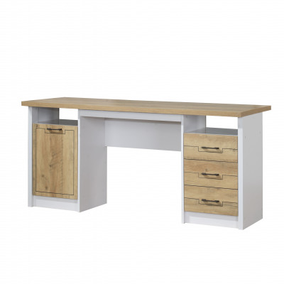Bureau 3 tiroirs 1 porte Julie chêne doré et blanc