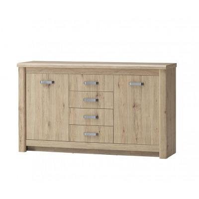 Buffet bas 2 portes 4 tiroirs CALVI chêne clair relief