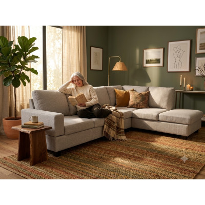 Canapé CAMBRIDGE beige méridienne à droite