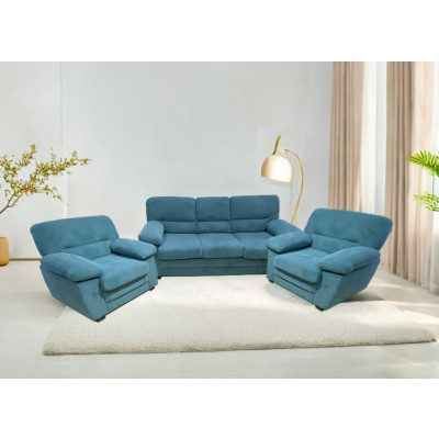 Salon 3 pièces CHICAGO cotelé bleu: 1 canapé 3 places + 2 fauteuils 1 place