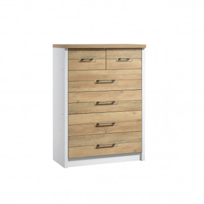 Chiffonier Julie 6 tiroirs chêne doré et blanc