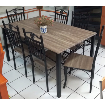 Ensemble 1 table+6 chaises CLASSICO noir/chêne sonoma