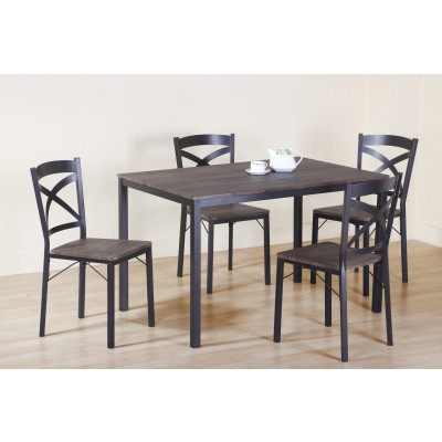 Table et 4 chaises IZA décor teck et pieds marron