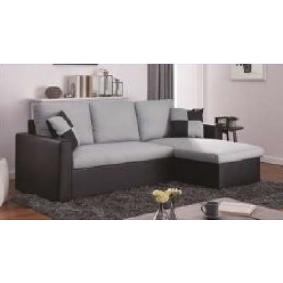 Canapé d'angle convertible DALLAS tissu gris et pvc noir