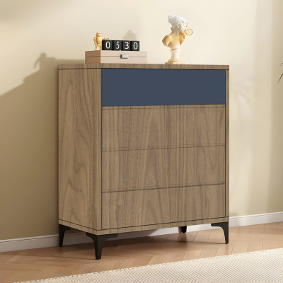 Commode SUZY 4 tiroirs décor noyer et gris 