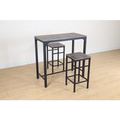Table et 2 tabourets DUO décor teck et pieds noirs