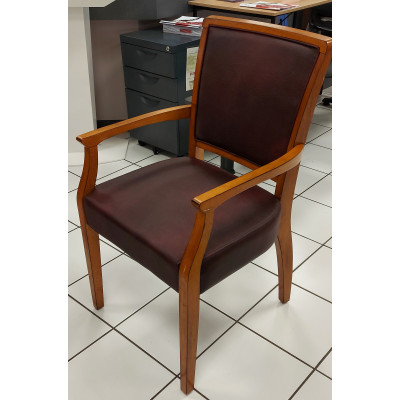 Fauteuil EDWINA hévéa et simili cuir bordeaux