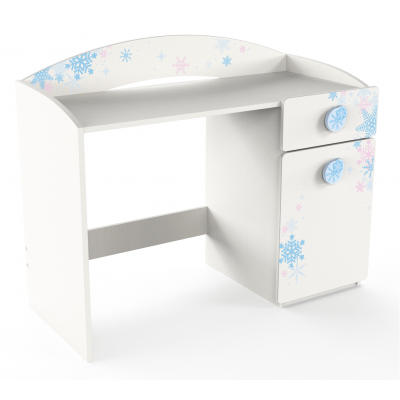 Bureau Flocon 1 porte 1 tiroir blanc mat, bleu et rose