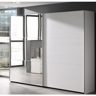 Armoire 2 portes coulissantes L 200 + miroir HELGA chêne moonlight