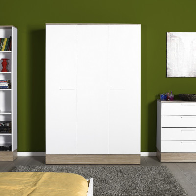 Armoire ALPHA 3 portes décor chêne et blanc brillant