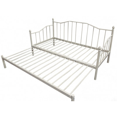 Banquette-lit 90x190 MELUSINE + lit gigogne métal blanc