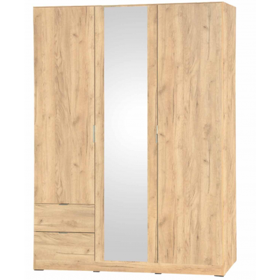 Armoire LILOU 3 portes 2 tiroirs et 1 miroir chêne doré