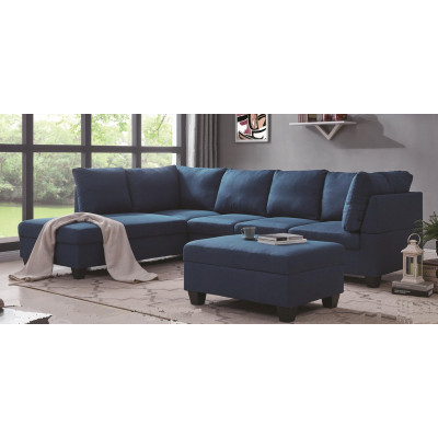 Canapé MEMPHIS bleu noir méridienne à gauche + pouf