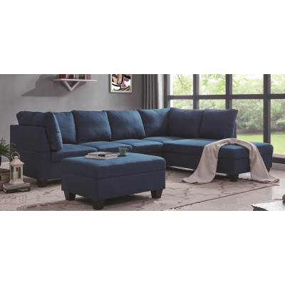 Canapé MEMPHIS bleu noir méridienne à droite + pouf