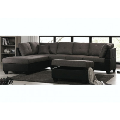 Canapé d'angle + pouf PANAMERA tissu gris / PU noir