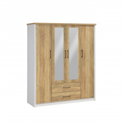 Armoire Julie 4 portes 2 tiroirs chêne doré et blanc
