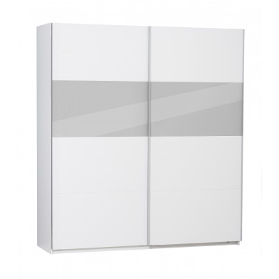 Armoire 2 portes coulissantes PALERMO blanc/gris verre - Largeur 200cm