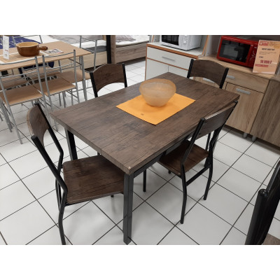 Ensemble Table et 4 chaises SANSA plateaux chêne foncé / pieds noir