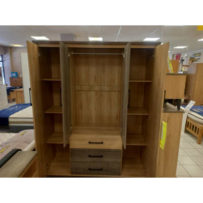 Armoire 4 portes/3 tiroirs SARA chêne clair/chêne gris