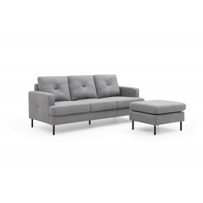 Salon d'angle SINTRA + pouf tissu gris clair