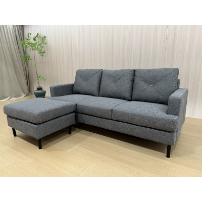 Salon d'angle SINTRA + pouf tissu gris fonçé
