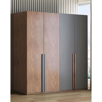 Armoire SUZY 4 portes décor noyer et gris