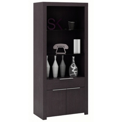 Vitrine EBENE 2 portes + 1 tiroir + 2 étagères en verre