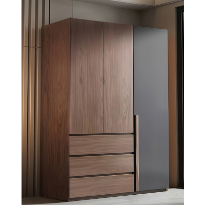 Armoire SUZY 3 portes décor noyer et gris
