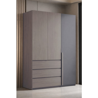 Armoire SUZY 3 portes 3 tiroirs décor noyer et gris