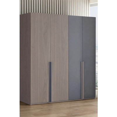 Armoire SUZY 4 portes décor noyer et gris