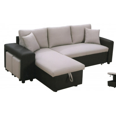 Canapé convertible YODA noir et gris + 2 poufs réversible